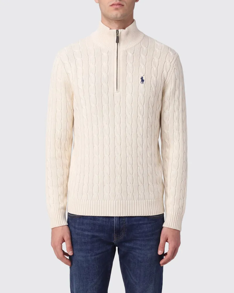 Ralph Lauren Half-Zip-Rollkragenpullover aus Schurwolle mit Pony-Logo Cream