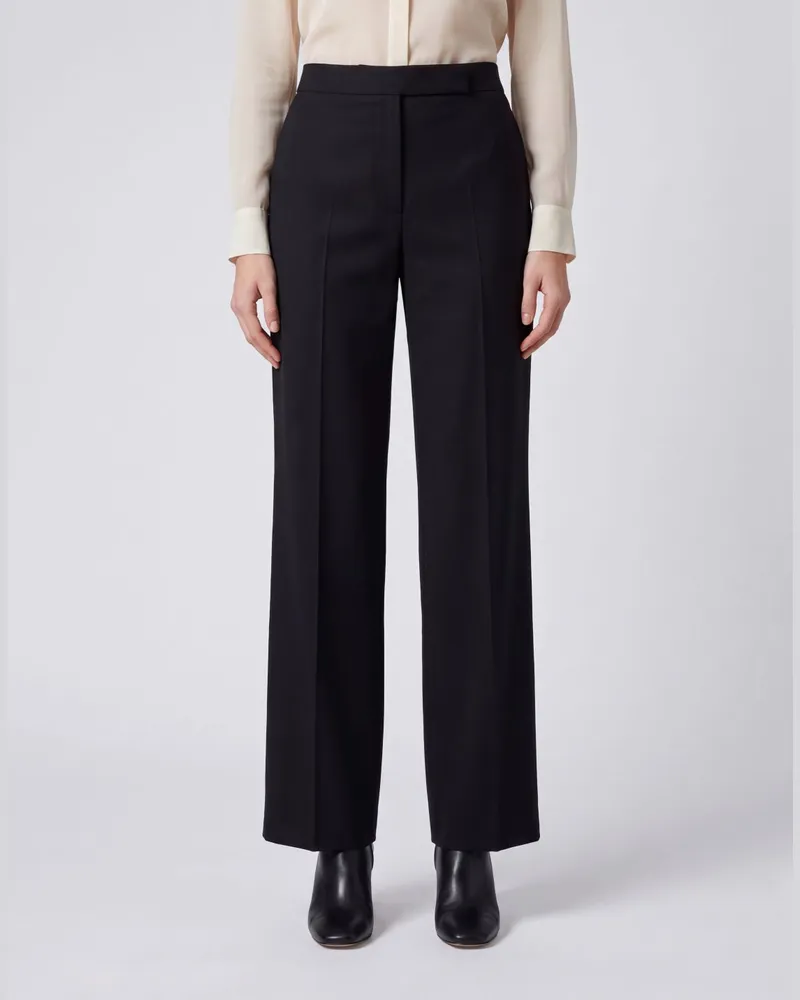 Max Mara Straight-Leg Hose mit hohem Bund aus Leinen und Seide Schwarz