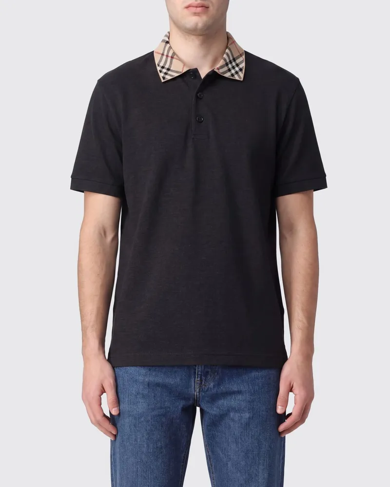 Burberry Polohemd aus Baumwolle mit Check-Kragen und EKD-Logo-Stickerei Schwarz