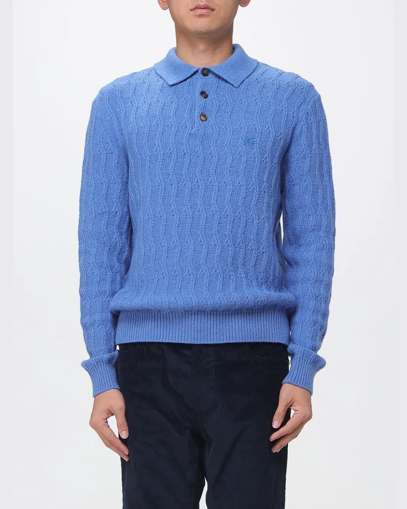 Etro Langärmeliges Strickpolo aus 100% Kaschmir mit 3-Knopf-Leiste Blau