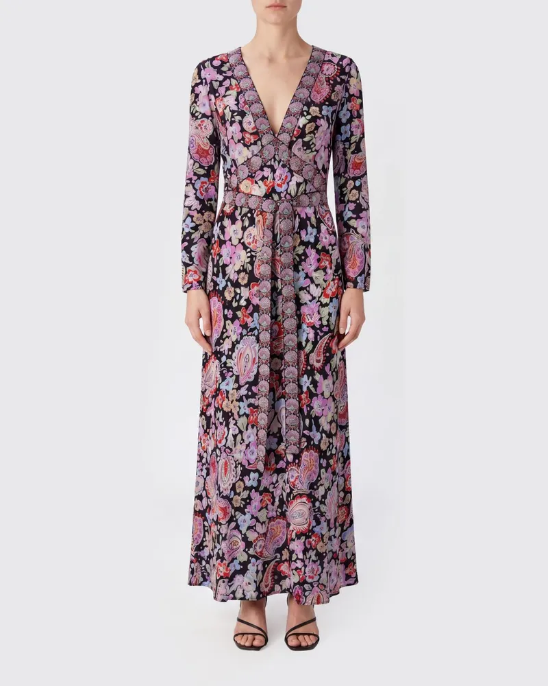 RIXO Maxikleid aus Seide mit Blumenmuster Pink