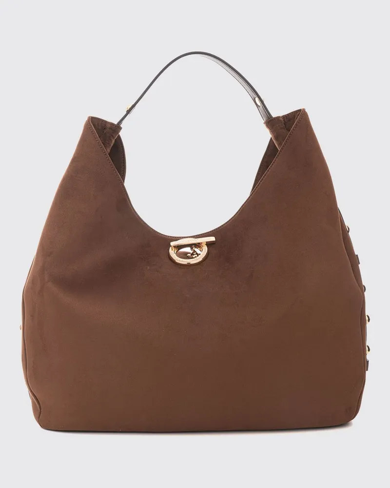 Liu Jo Große Hobo-Tasche Gerona aus Samt mit Metall-Piercing und Lederhenkel Tabak