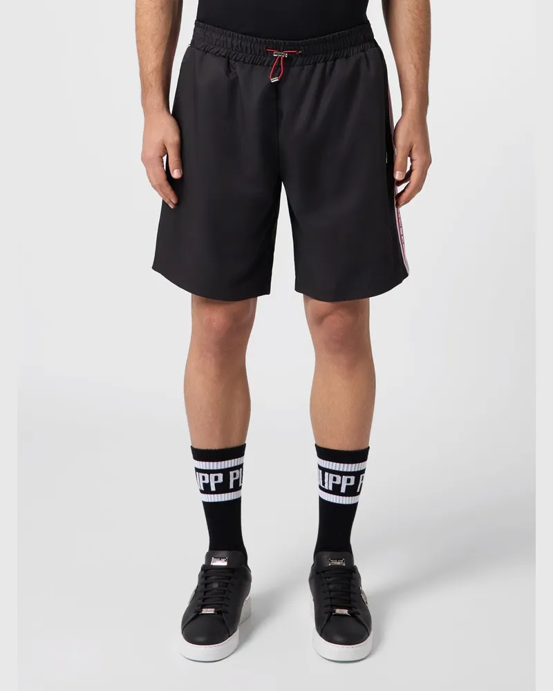 Philipp Plein Jogging-Shorts aus Jersey von mit Logo-Bändern und Kordelzug Schwarz