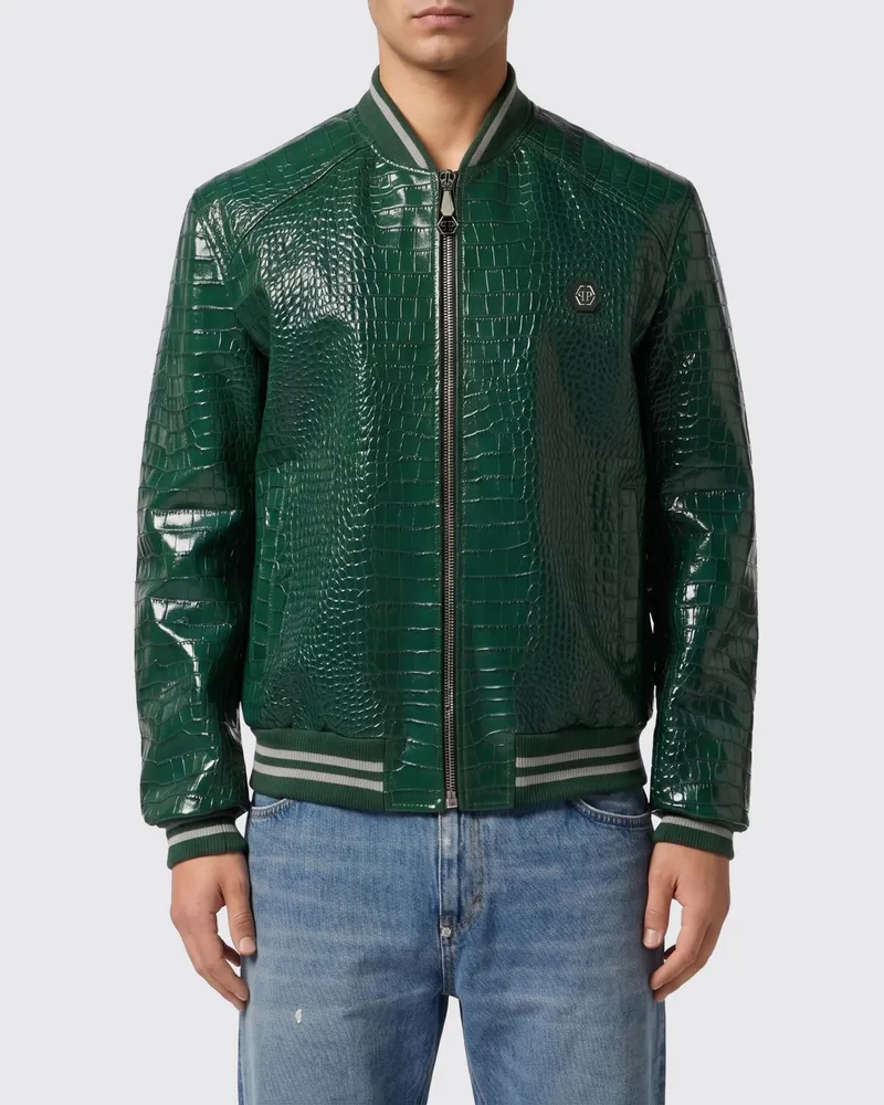 Philipp Plein Bomberjacke aus Kalbsleder mit Python-Print Grün