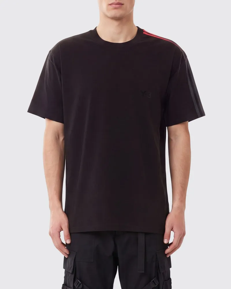 Y-3 Rundhals-T-Shirt aus Baumwolle mit kurzen Ärmeln und 3-Streifen-Adidas-Logo Schwarz