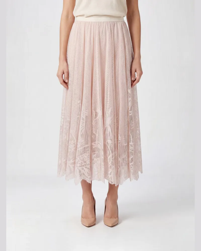 Fabiana Filippi High-Waist Midi-Glockenrock aus Spitze mit elastischem Bund Beige