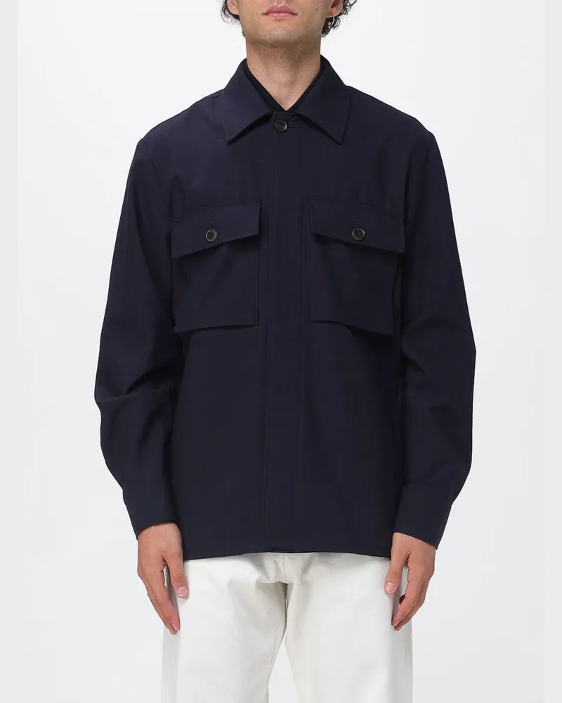 Paul Smith Overshirt aus reiner Wolle mit aufgesetzten Taschen Navy