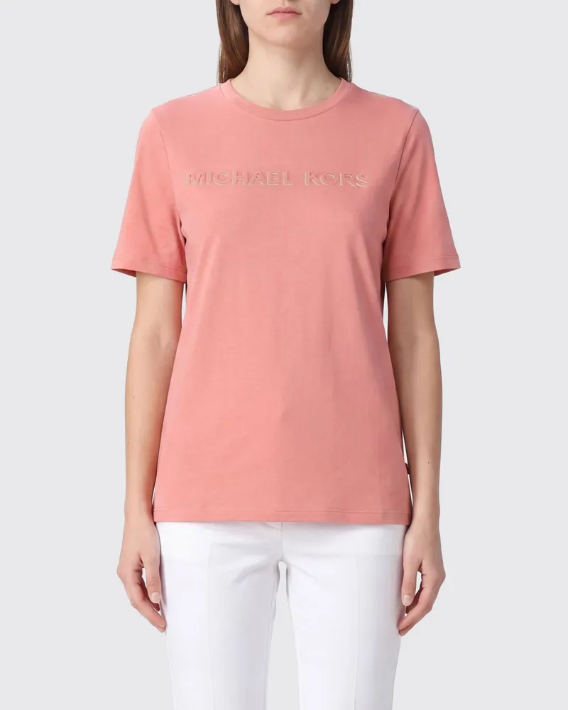 Michael Kors Baumwoll-T-Shirt mit Rundhalsausschnitt und kontrastierendem Frontlogo Pink