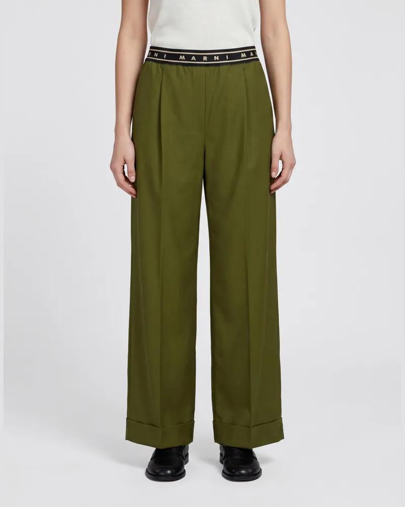 Marni Palazzo-Hose aus Schurwolle Grün