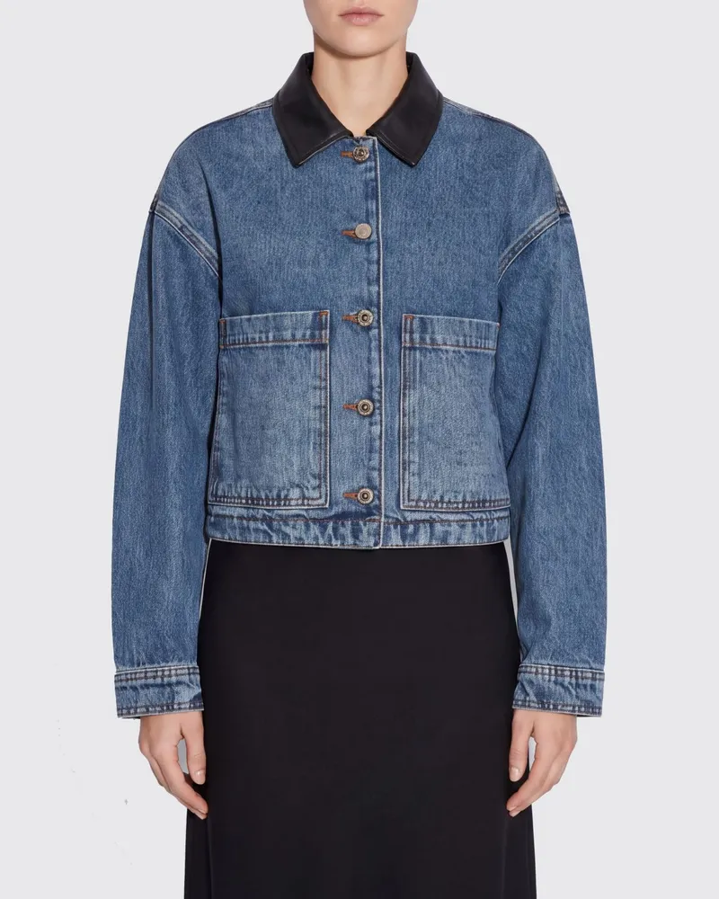 Anine Bing Jeansjacke mit Lederkragen und überschnittenen Schultern Blau