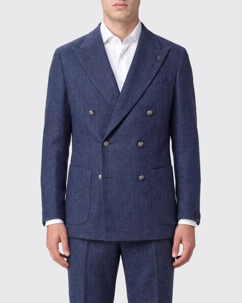 Tagliatore Zweireihiger Blazer aus Wolle und Kaschmir mit steigendem Revers Blau