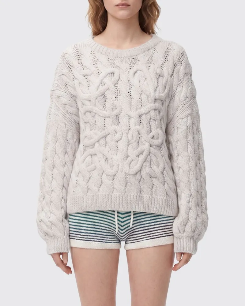 Loewe Pullover Anagram mit Rundhalsausschnitt aus Wolle und Baumwolle mit überschnittenen Schultern Beige