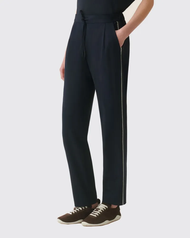 Fabiana Filippi Gerade geschnittene Hose mit hoher Taille, Kordelzug und Schmuckdetail Blau