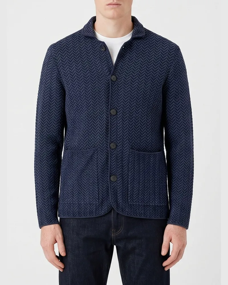 Giorgio Armani Einreihiger Blazer aus Chevron-Viskose Blau