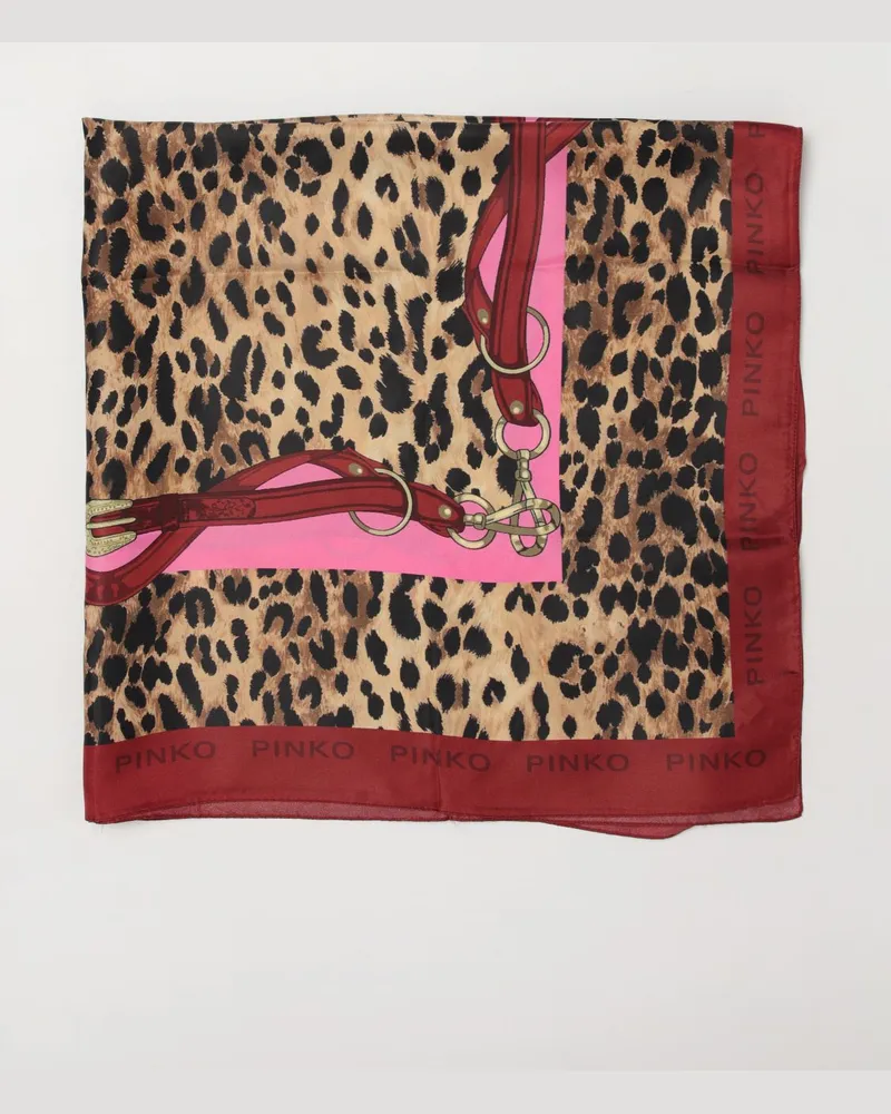 Pinko Quadratischer Schal aus Seide und Viskose mit Animal-Print Rot