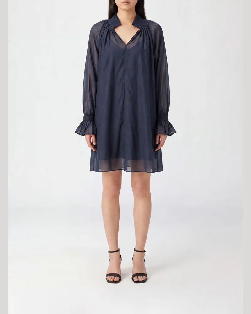 Semicouture Mini-Hemdblusenkleid aus Baumwoll-Seiden-Mischung Marine