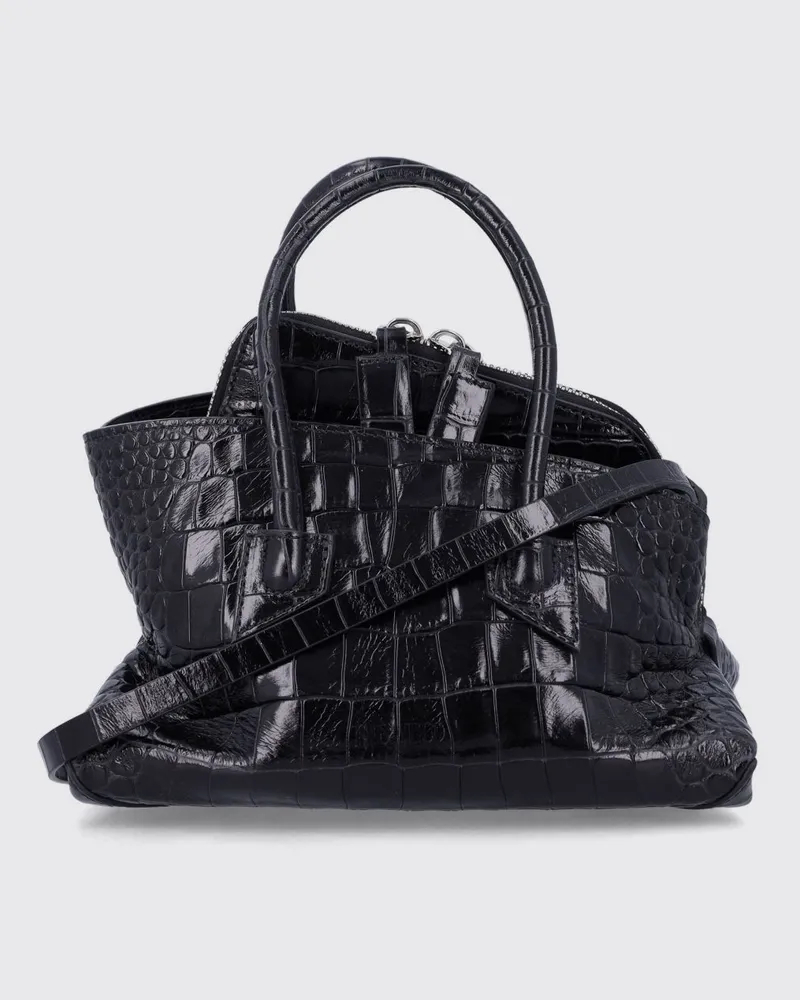 ATTICO La Passeggiata Mini-Handtasche aus Leder in Kroko-Optik Schwarz