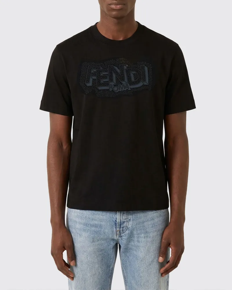 Fendi Baumwoll-T-Shirt mit gesticktem Logo Schwarz