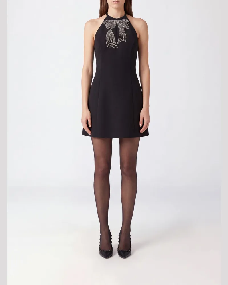 Valentino Garavani Neckholder-Mini-Abendkleid aus Wolle und Seide Schwarz