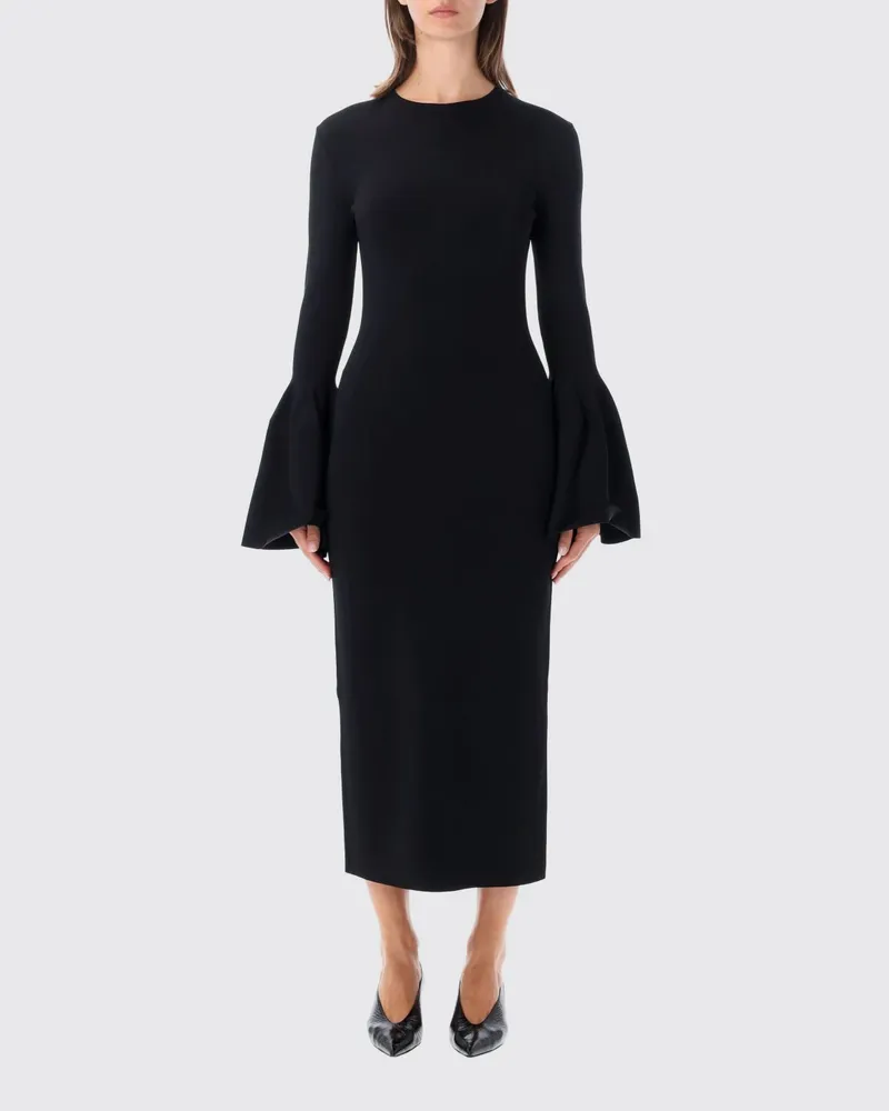 Stella McCartney Crêpe-Etui-Midikleid von mit ausgestellten langen Ärmeln Schwarz