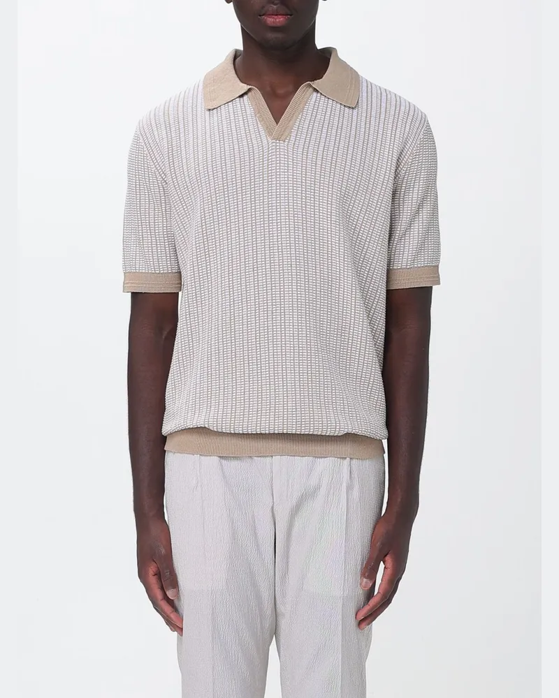HUGO BOSS Polohemd aus Baumwoll-Leinen-Strick Beige