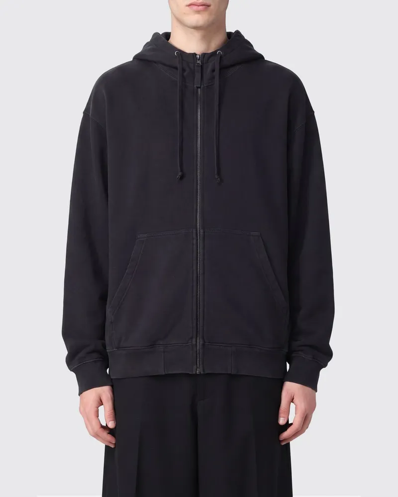 Maison Margiela Relaxed Fit Kapuzenpullover aus Baumwolle mit Reißverschluss und numerischem Logo Schwarz