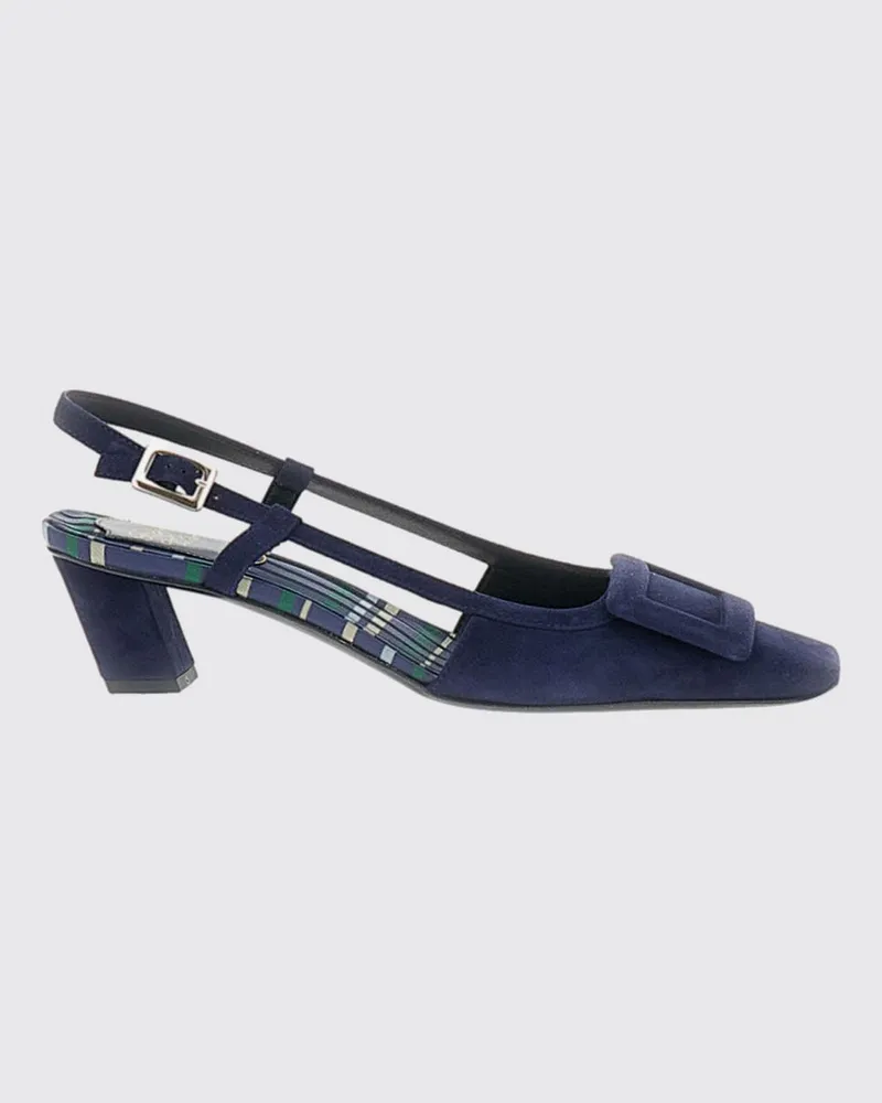 Roger Vivier Belle Vivier Wildleder-Slingback-Pumps mit niedrigem Absatz Blau