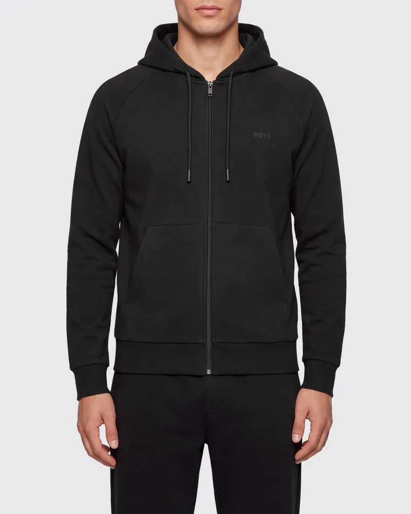 HUGO BOSS Baumwoll-Hoodie mit Reißverschluss und tonalem Logo Schwarz