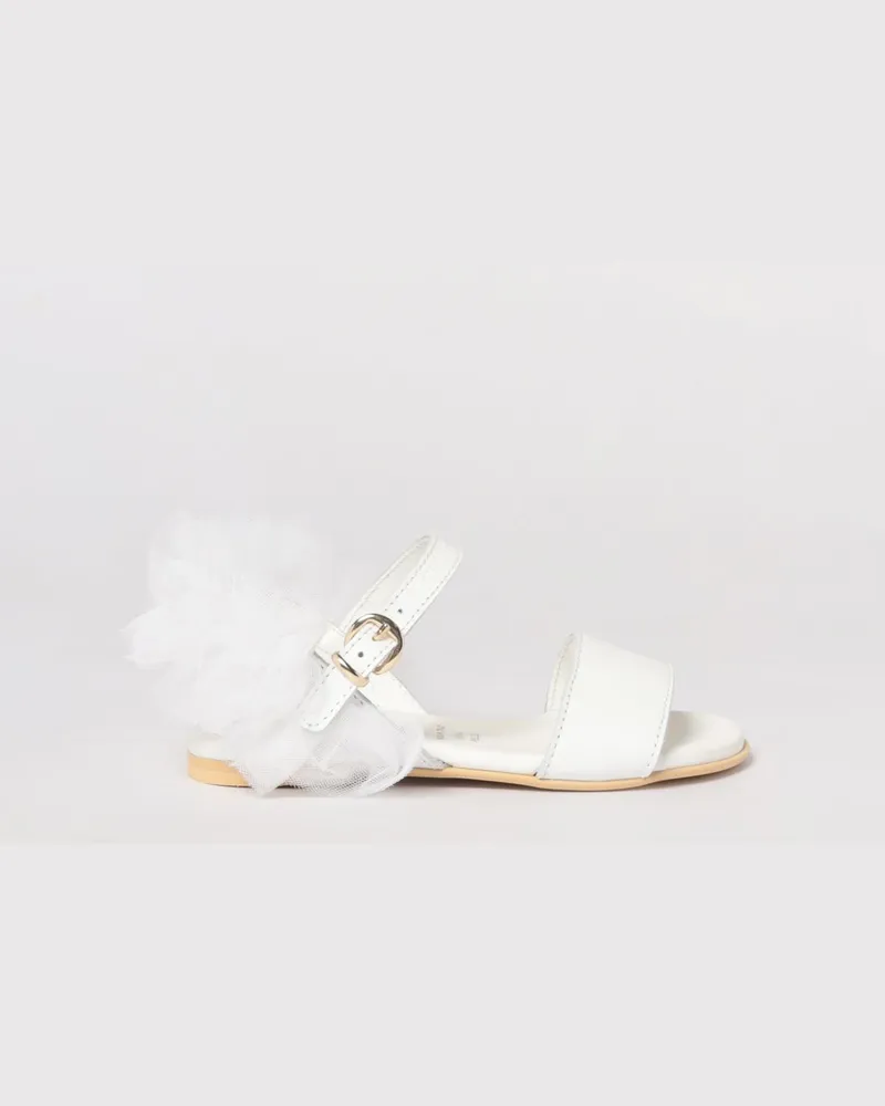 Twin-Set Sandale aus Leder und Tüll Weiß