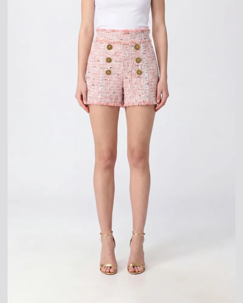 Balmain Hoch taillierte Tweed-Shorts mit abstraktem Muster und Knöpfen Bunt