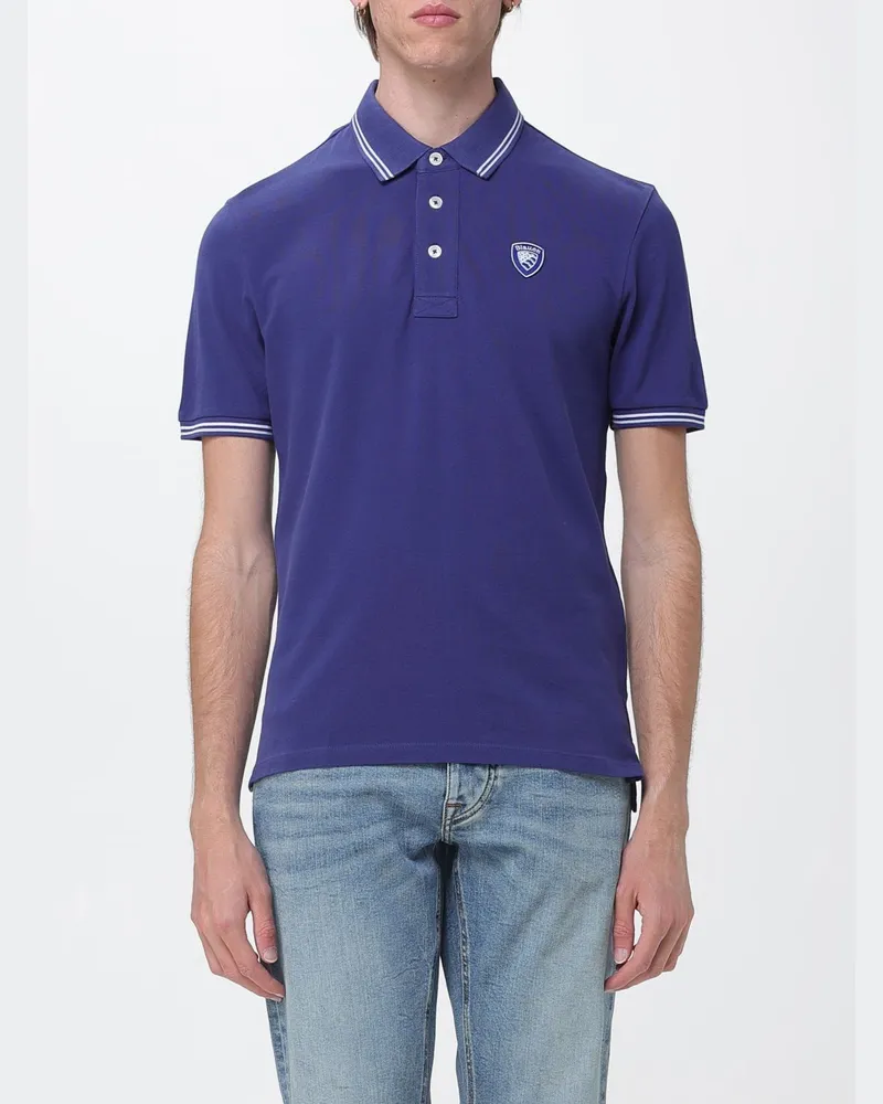 Blauer Baumwoll-Polohemd mit Emblem Blau