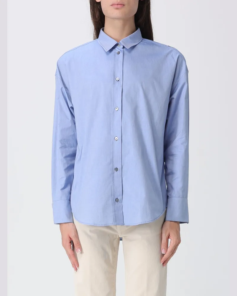 Max Mara Slim-Fit-Baumwollhemd mit kontrastierendem gesticktem Logo Blau