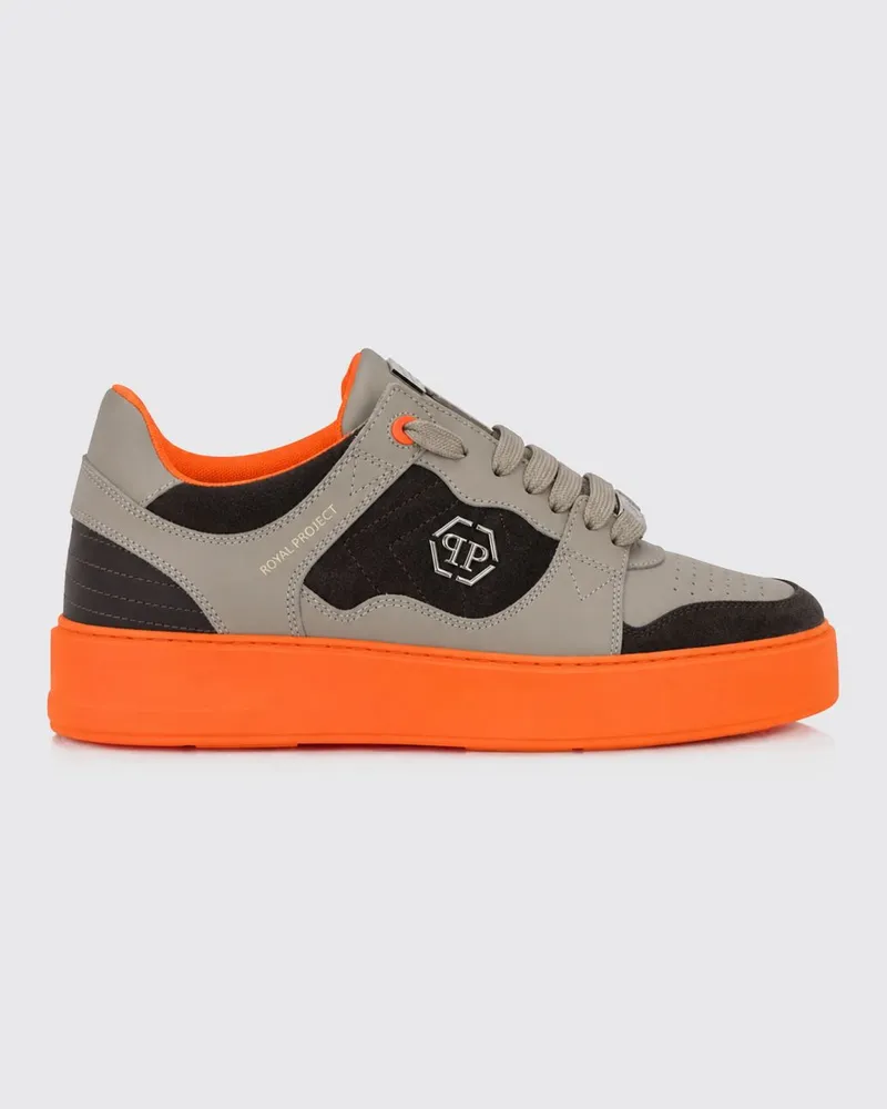 Philipp Plein Zweifarbige Niedrige Sneaker aus Leder und Veloursleder mit Hexagon-Logo Beige