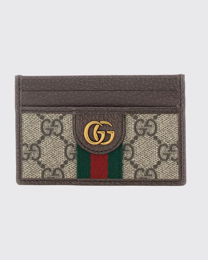 Gucci Ophidia Kartenetui aus GG Supreme-Gewebe mit Webstreifen Beige