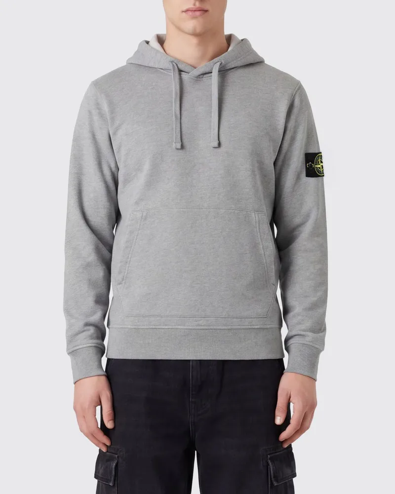 Stone Island Baumwoll-Hoodie mit Kängurutasche und Compass-Logo Grau