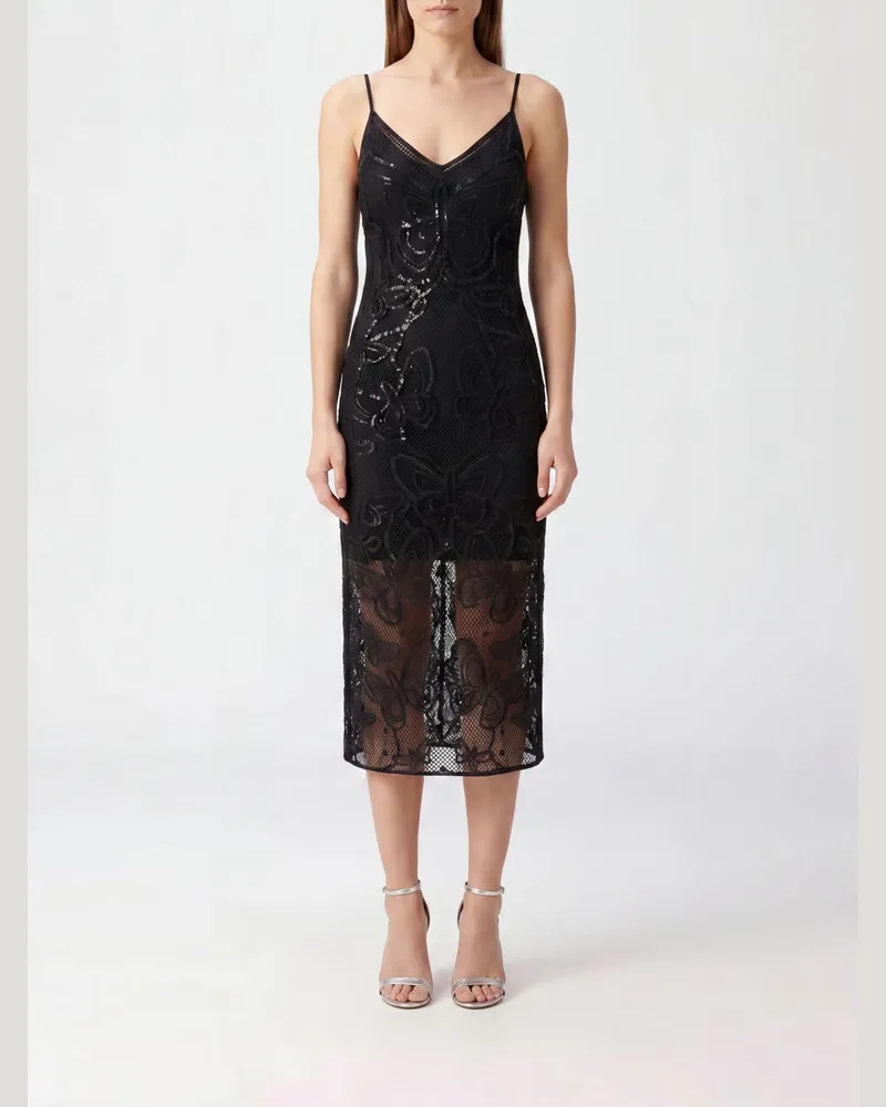 Blumarine Midi-Etuikleid von aus Spitze mit Pailletten und V-Ausschnitt Schwarz
