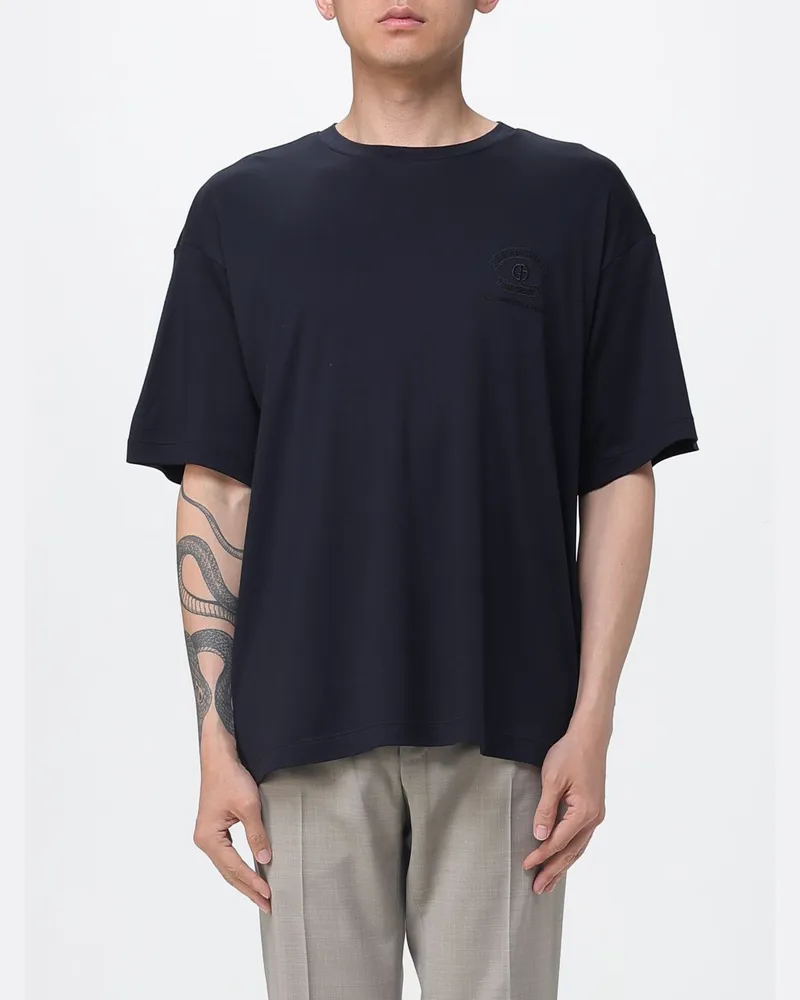 Giorgio Armani T-Shirt aus Baumwollmischung Blau