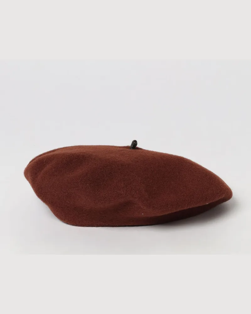 Brunello Cucinelli Wollfilz-Baskenmütze mit Monili-Applikation Burgunderrot
