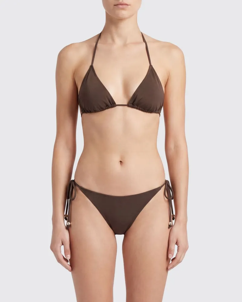 Jacquemus Triangel-Bikini-Oberteil aus technischem Stoff mit dünnen Trägern Braun