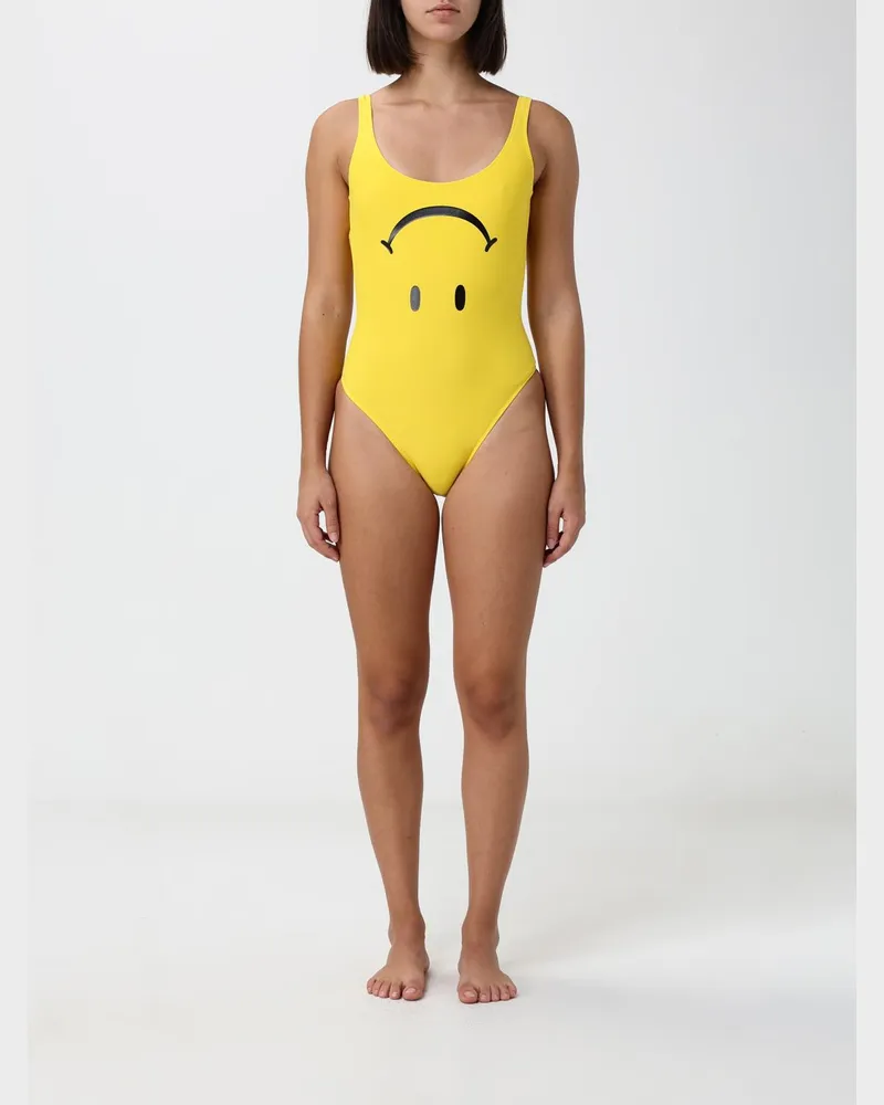 Moschino Einteiliger Badeanzug mit Grafikprint und U-Ausschnitt Gelb