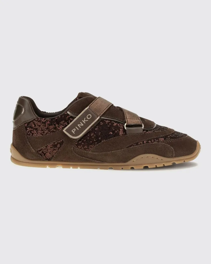 Pinko Mary-Jane-Sneakers aus Veloursleder mit Pailletten und Klettverschluss Dark