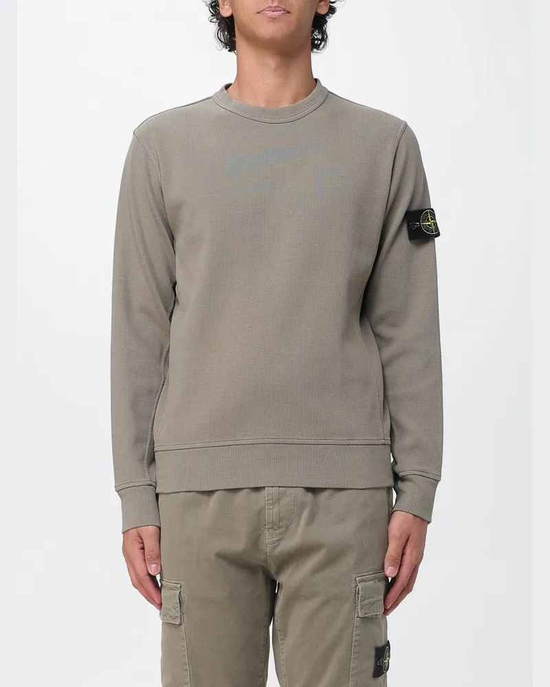 Stone Island Crewneck-Sweatshirt aus Baumwolle mit Compass-Logo-Patch Military