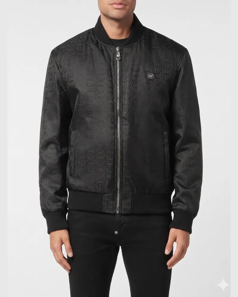 Philipp Plein Nylon Bomberjacke PP Schwarz