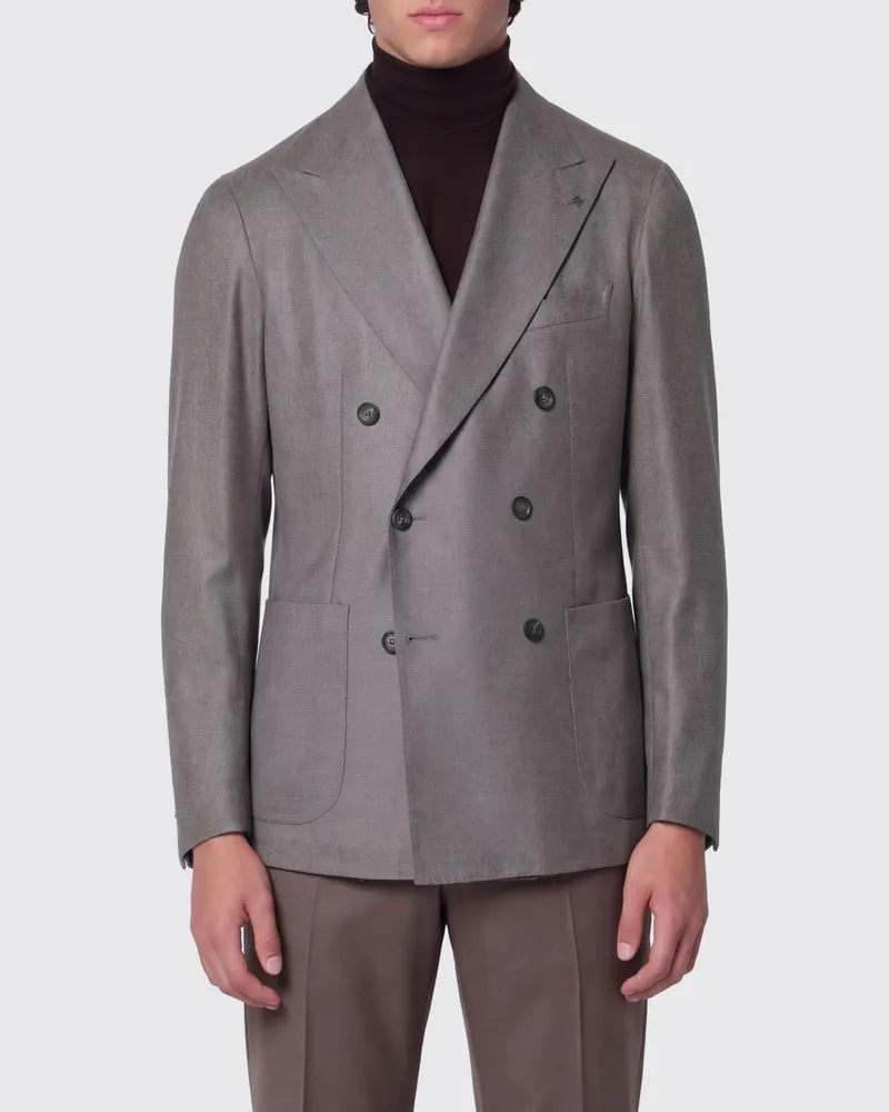 Tagliatore Zweireihiger Blazer aus Wolle und Kaschmir mit fallendem Revers Grau