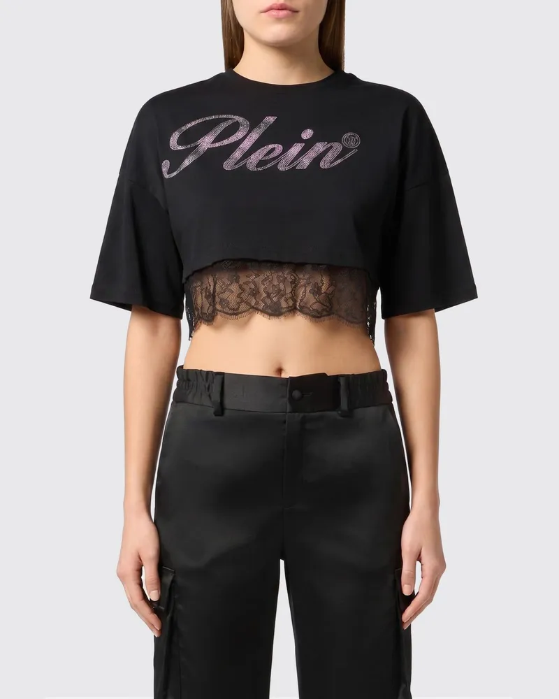 Philipp Plein Rundhals-T-Shirt aus Baumwolle mit Logo Schwarz