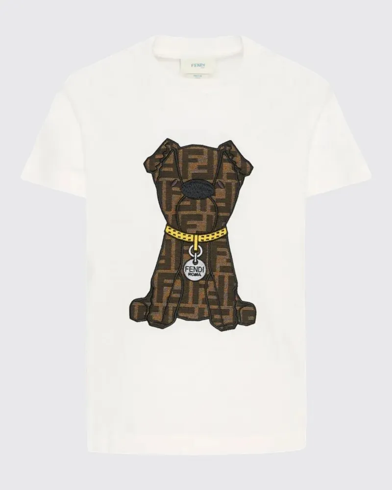 Fendi Baumwoll-T-Shirt mit Dog FF Stickerei Weiß