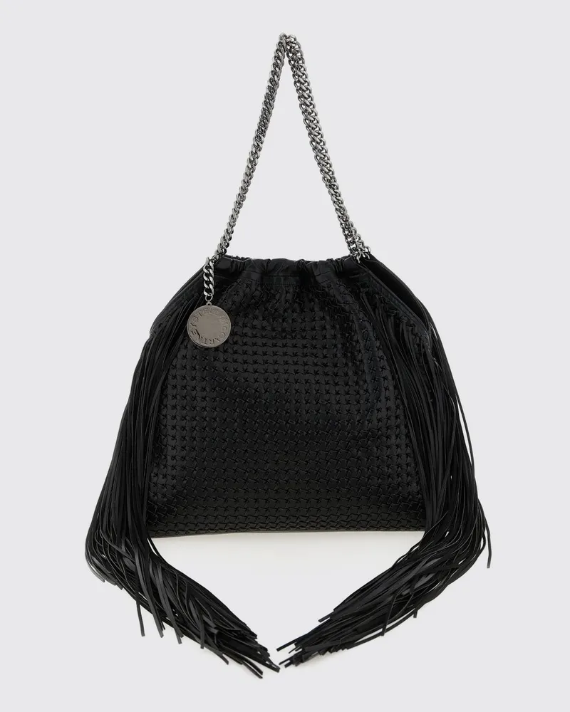 Stella McCartney Falabella Tasche aus geflochtenem Kunstleder mit Fransen Schwarz