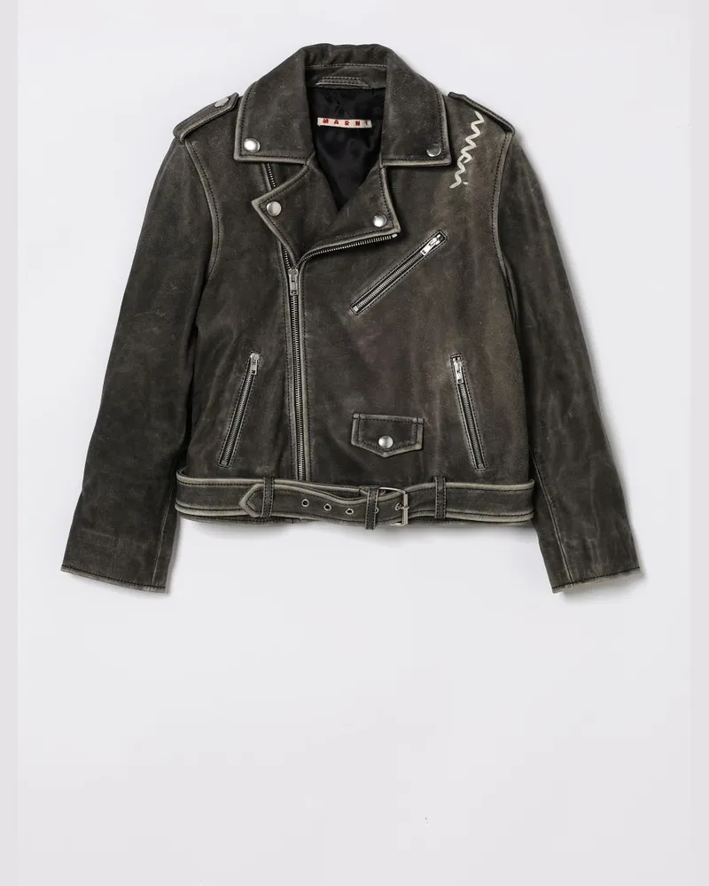 Marni Leder-Bikerjacke von Grau