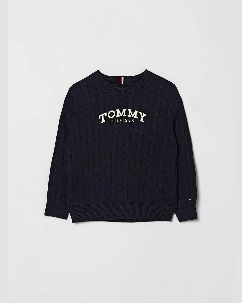 Tommy Hilfiger Rundhals-Strickpullover mit Logo Blau