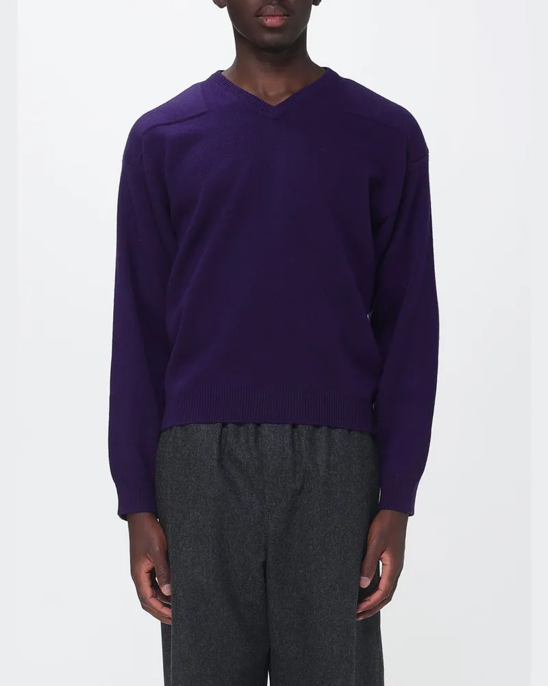 Jil Sander Langarm-Pullover aus Wollmischung mit V-Ausschnitt Violett